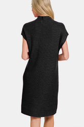 Zenana Mock Neck Short Sleeve Sweater Dress OutfitFlow